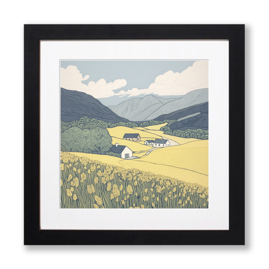 Borrowdale valley farms Linoprint-Style Art (2373-4)