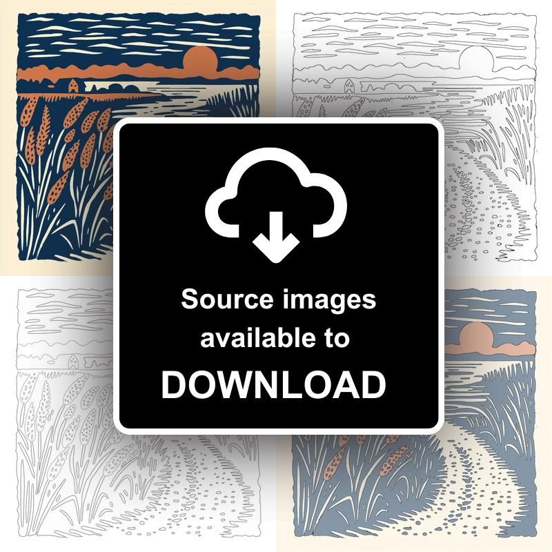 Moonrise over the Fens Linoprint-Style Art (2006-1)