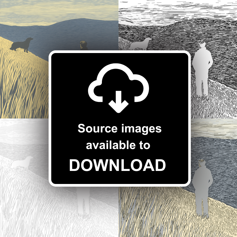 Shepherd and sheepdog silhouette Linoprint-Style Art (2545-4)