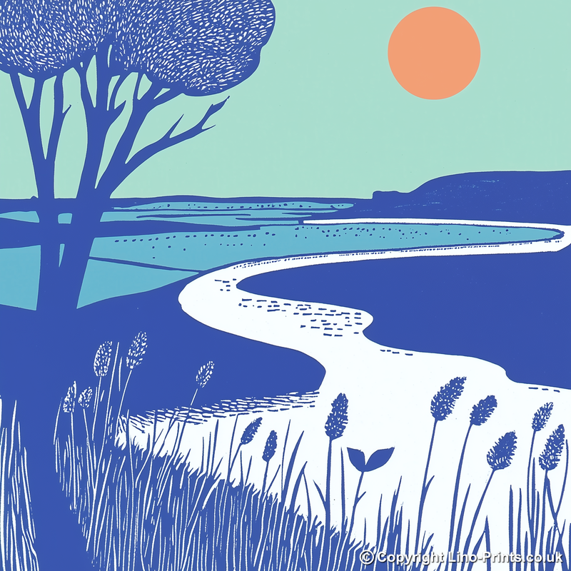 Blakeney marshes at sunset Linoprint-Style Art (1760-1)