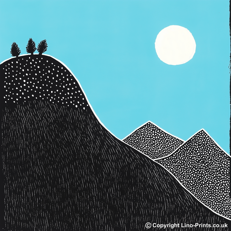 Mountain outline Linoprint-Style Art (697-1)