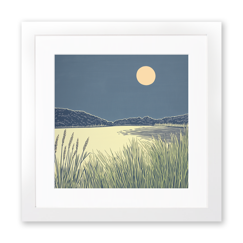 Sunset over a lake Linoprint-Style Art (2572-1)