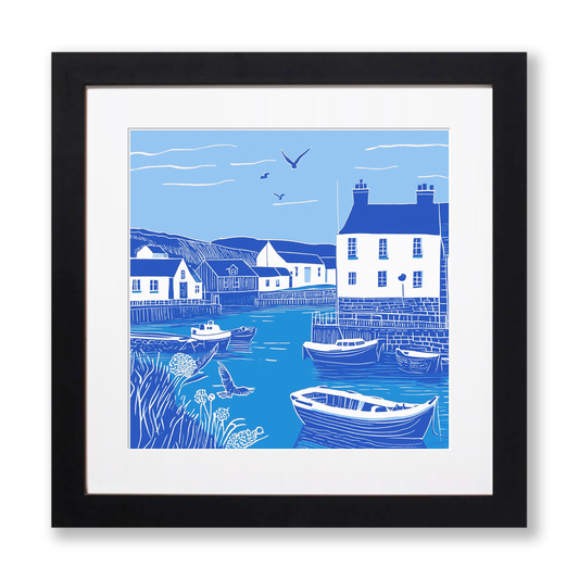 Padstow Harbour, Cornwall Linoprint-Style Art (1097-4)