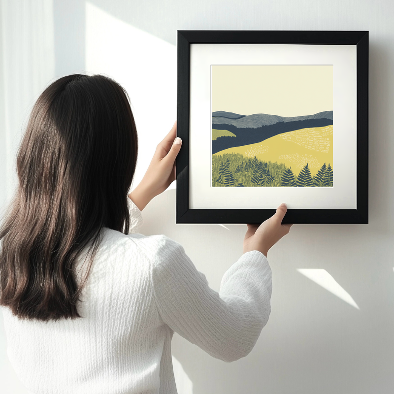 Bracken covered slopes Linoprint-Style Art (2376-1)