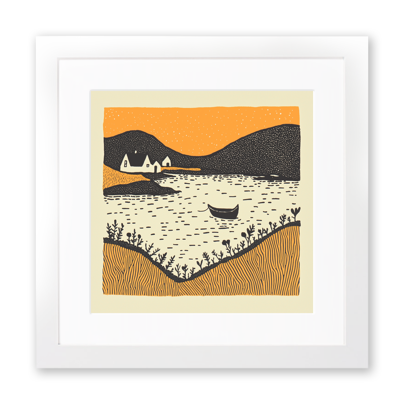 Portree Harbour, Isle of Skye Linoprint-Style Art (310-1)
