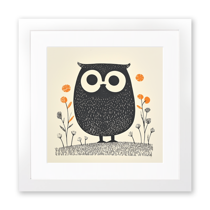Cute Owl/Owlet Linoprint-Style Art (231-1)