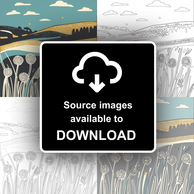Dandelions by roadside verge Linoprint-Style Art (1879-1)