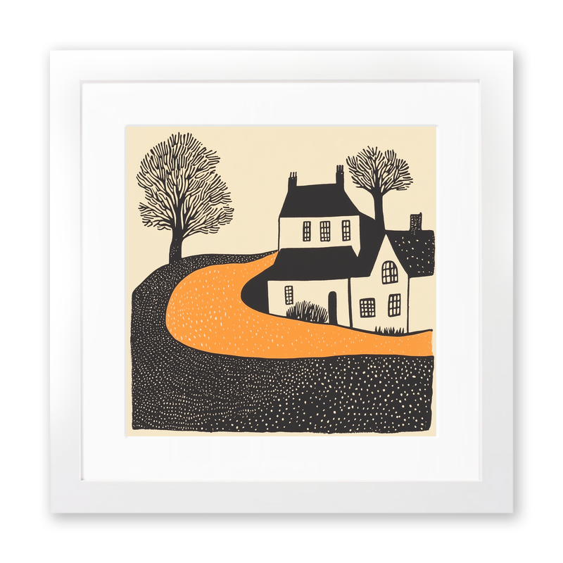 Gold Hill, Shaftesbury Linoprint-Style Art (177-2)