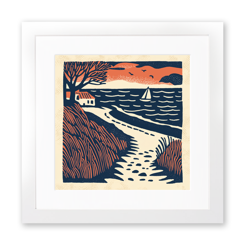 Formby Beach, Merseyside Linoprint-Style Art (135-1)