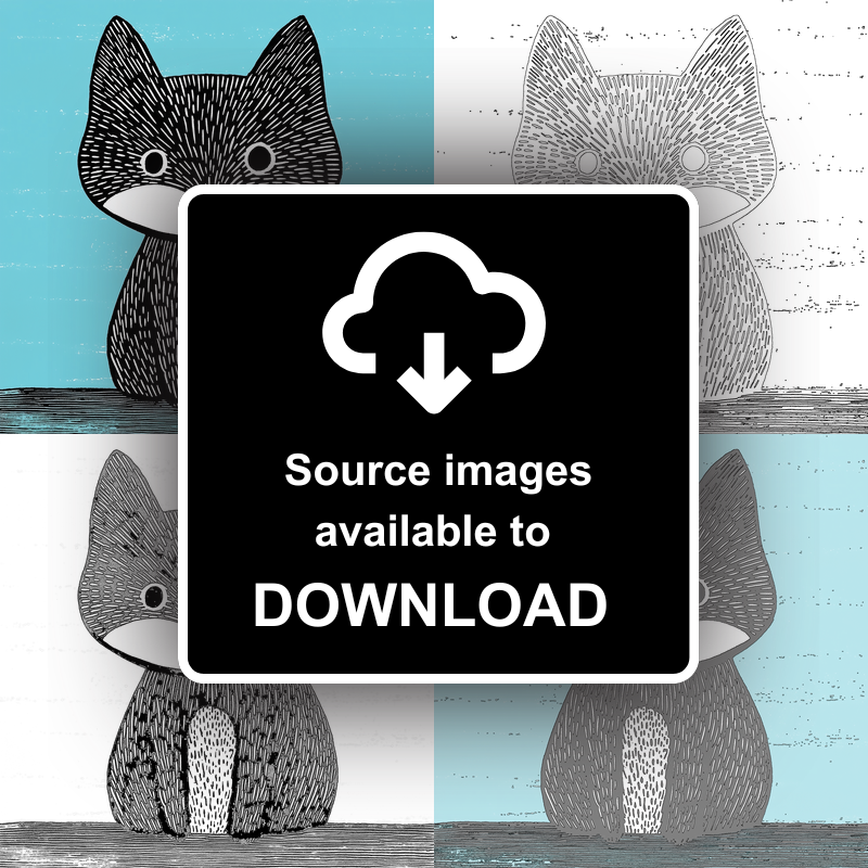 Cute Arctic Fox Pup Linoprint-Style Art (607-2)