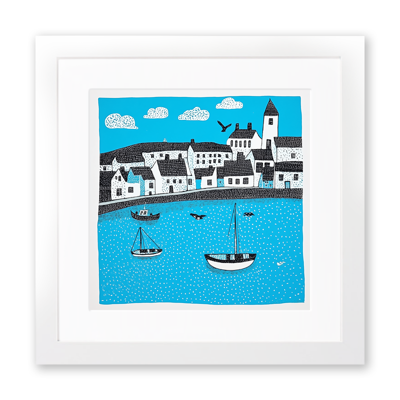 Brixham Harbour, Devon Linoprint-Style Art (790-1)