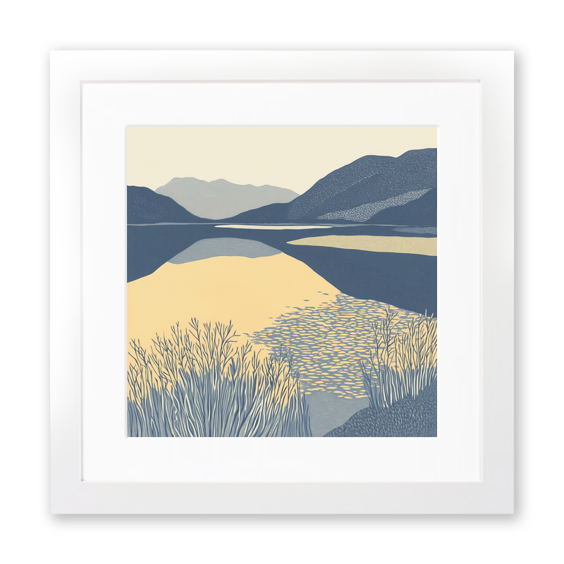 Bassenthwaite Lake reflections Linoprint-Style Art (2361-2)