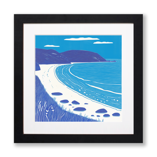 Luskentyre Beach, Isle of Harris Linoprint-Style Art (1093-1)