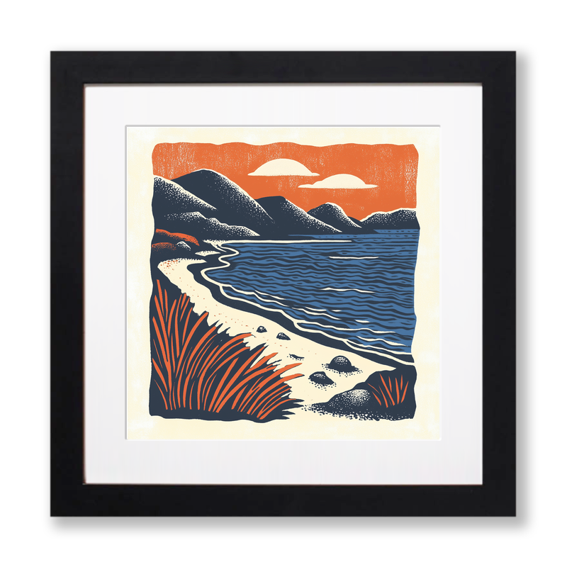 Camusdarach Beach, Arisaig Linoprint-Style Art (128-2)