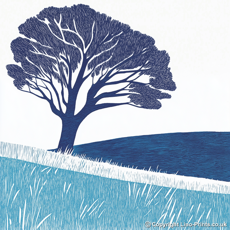Solitary tree Linoprint-Style Art (996-1)