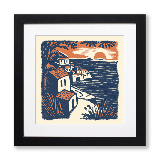 Dubrovnik old city walls Linoprint-Style Art (10-1)