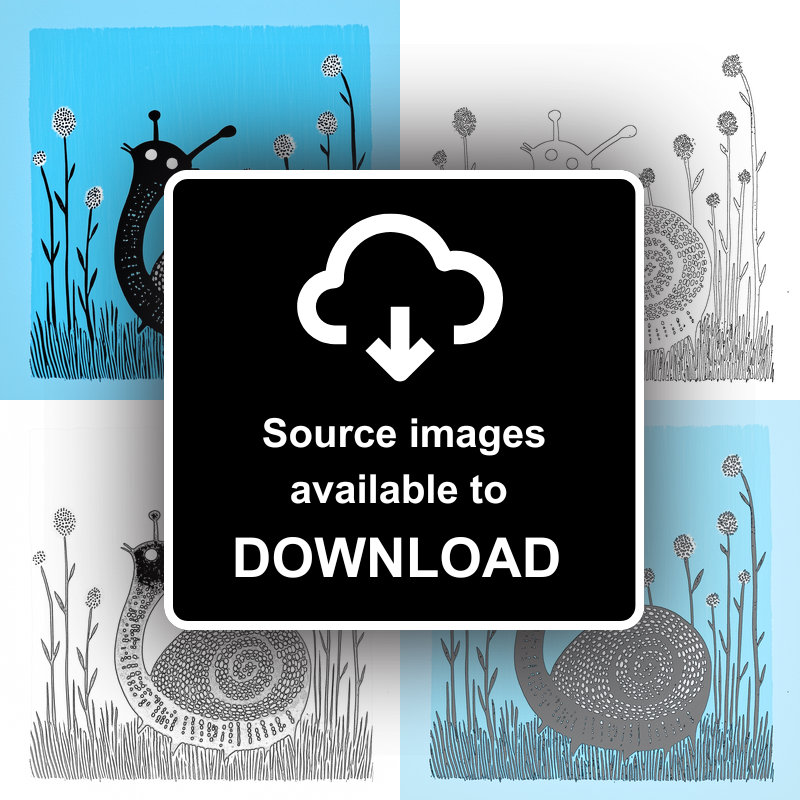 Snail on dewy grass Linoprint-Style Art (733-1)