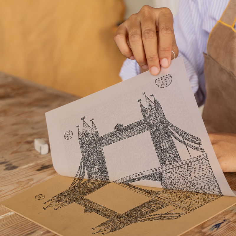 Tower Bridge, London Linoprint-Style Art (589-2)