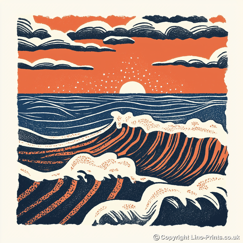 Holkham Beach, Norfolk Linoprint-Style Art (136-1)