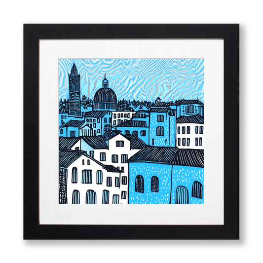 Florence Duomo and rooftops Linoprint-Style Art (558-1)