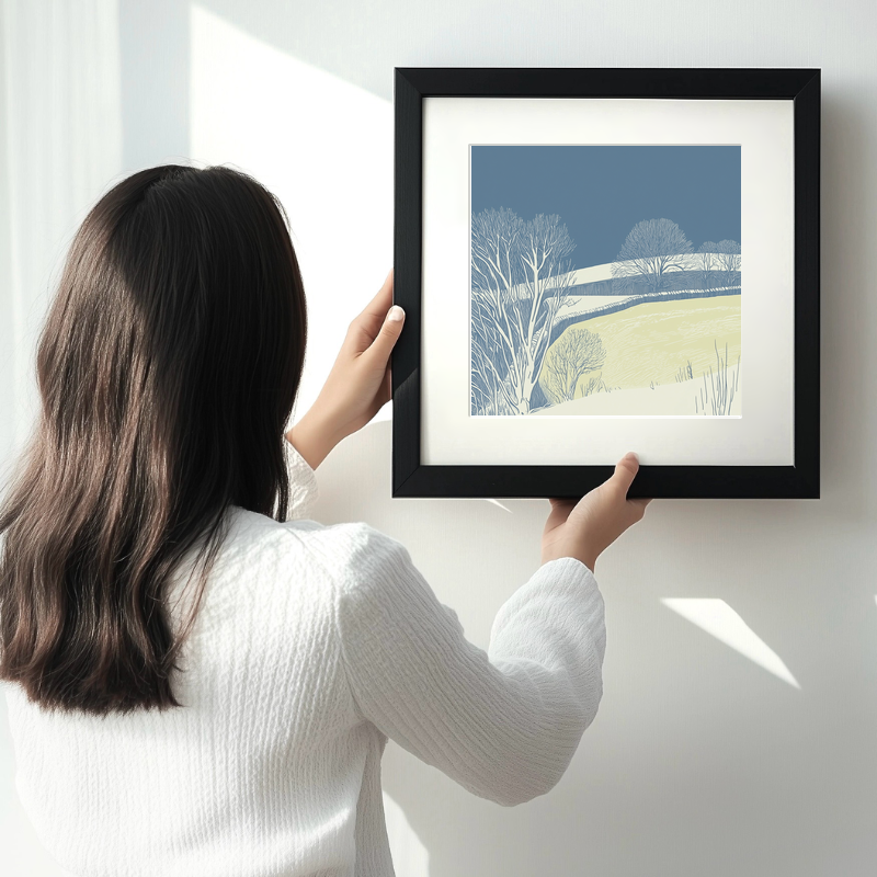 Hoar frost covering trees and walls Linoprint-Style Art (2457-2)