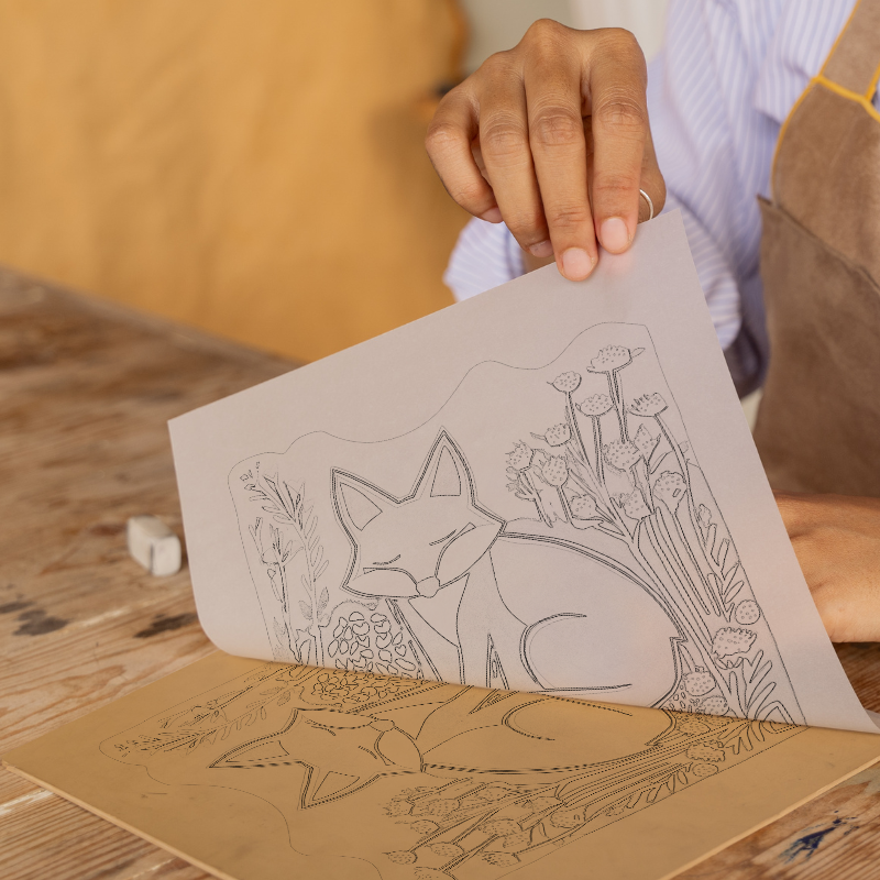 Cute Fox Cub Linoprint-Style Art (1204-1)