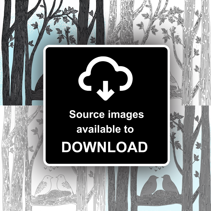 Brambles with birds nesting Linoprint-Style Art (709-1)