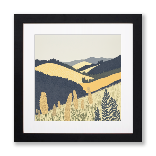 Bracken covered slopes Linoprint-Style Art (2376-3)