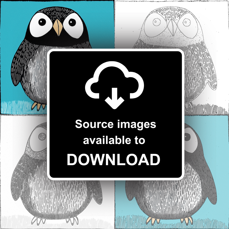 Cute Puffin/Puffling Linoprint-Style Art (638-2)