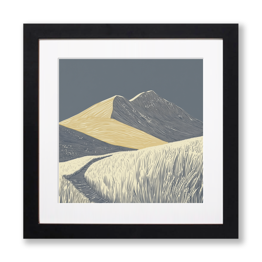 Grasmoor wide summit Linoprint-Style Art (2434-1)
