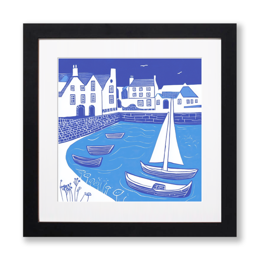 Mousehole Harbour Linoprint-Style Art (891-2)