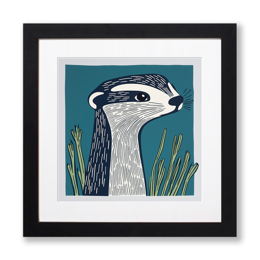 Cute Ferret Linoprint-Style Art (1203-1)