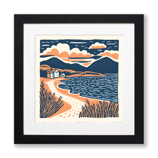 Luskentyre Beach, Isle of Harris Linoprint-Style Art (139-3)