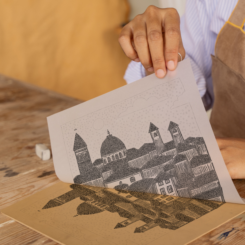 Florence skyline Linoprint-Style Art (559-1)