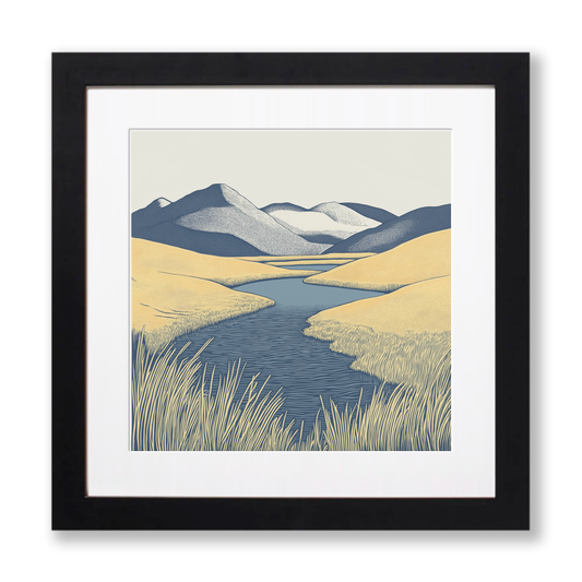 Devoke Water remote tarn Linoprint-Style Art (2406-3)