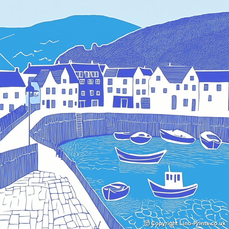Ilfracombe Harbour, Devon Linoprint-Style Art (1091-1)