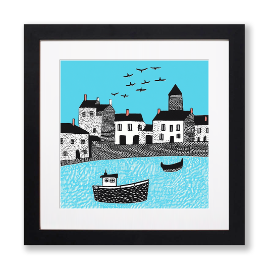 Anstruther Harbour, Fife Linoprint-Style Art (784-1)