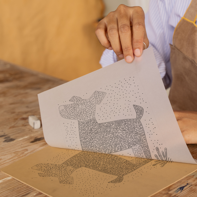 Jack Russell Terrier Linoprint-Style Art (1473-1)