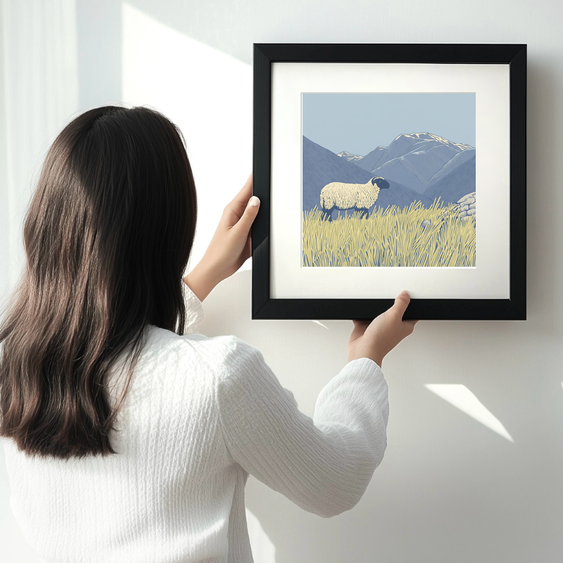 Herdwick sheep on a fellside Linoprint-Style Art (2448-2)