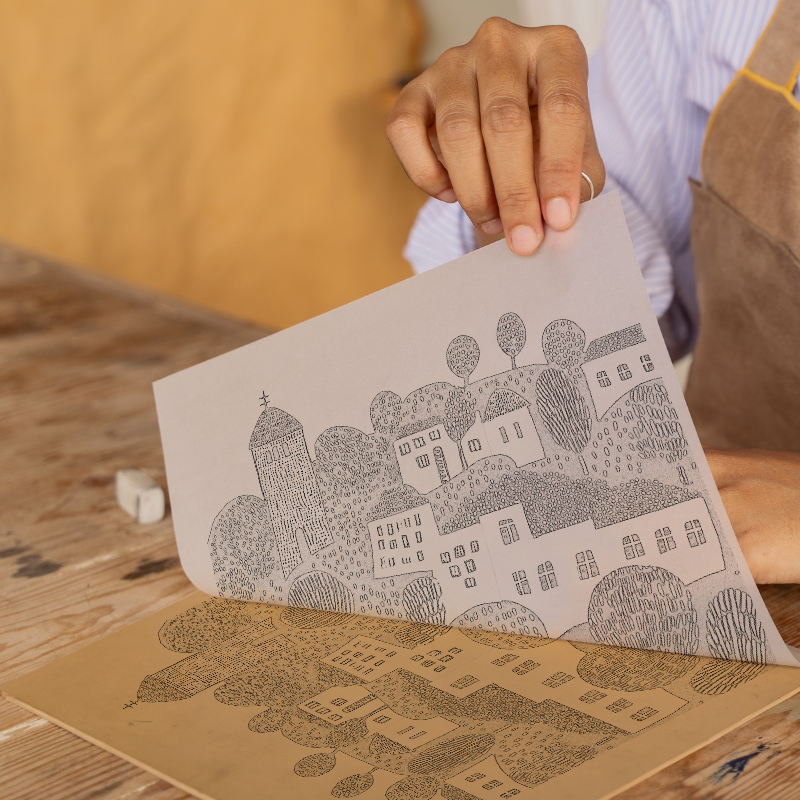 Rome skyline Linoprint-Style Art (576-1)