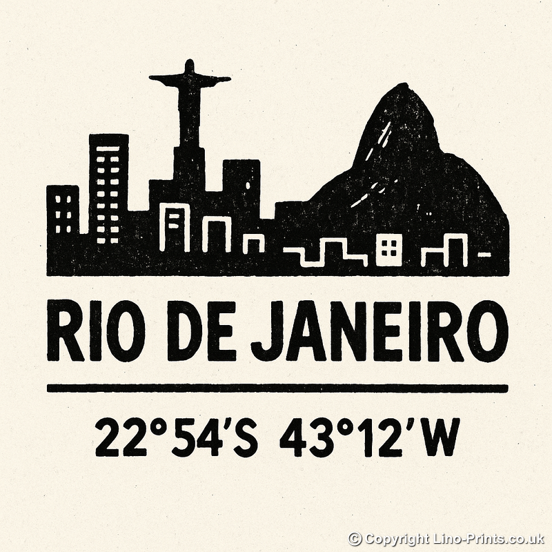 Place Coordinates Linoprint-Style Art (c332)
