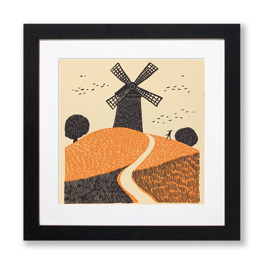 Cley-next-the-Sea windmill Linoprint-Style Art (2070-1)