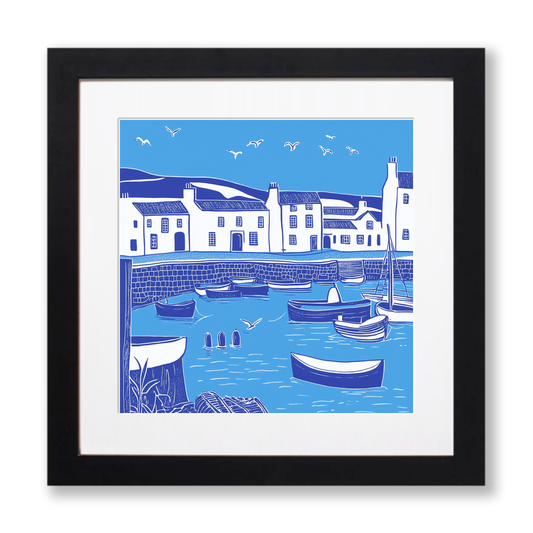 St Ives Harbour Linoprint-Style Art (896-1)