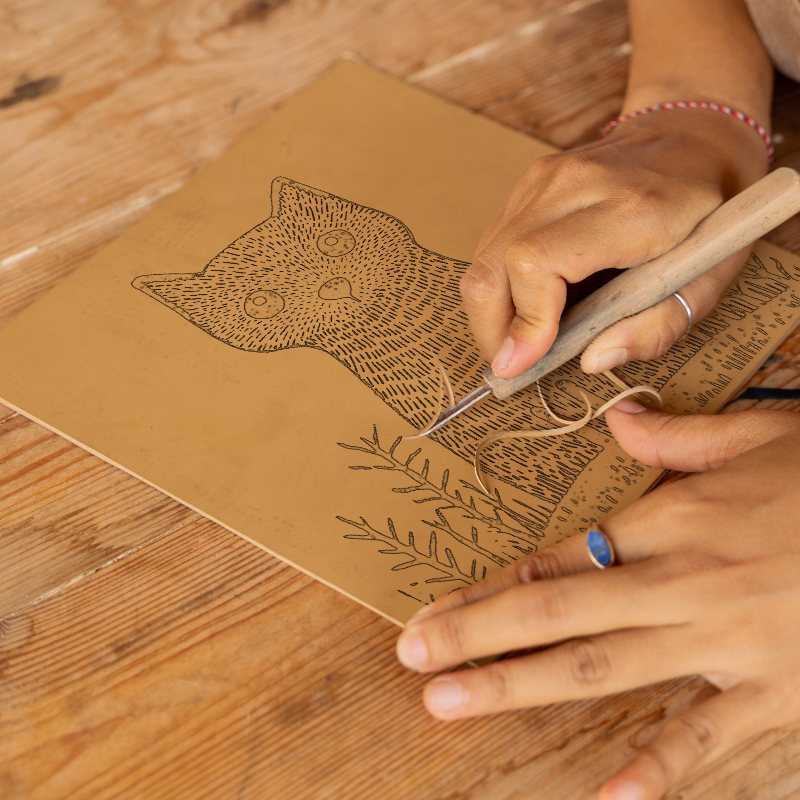 Cute Arctic Fox Pup Linoprint-Style Art (607-1)