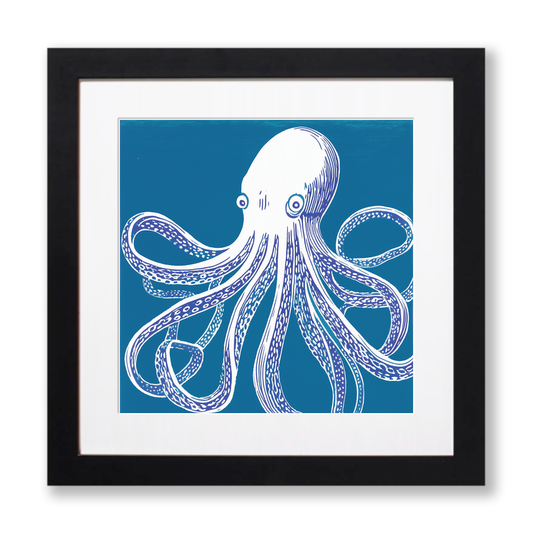 Octopus with swirling tentacles Linoprint-Style Art (1017-2)