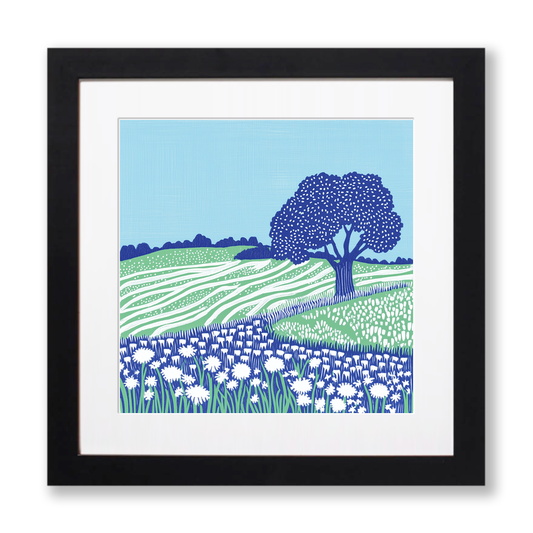 Ancient oak in a Norfolk field Linoprint-Style Art (1755-1)
