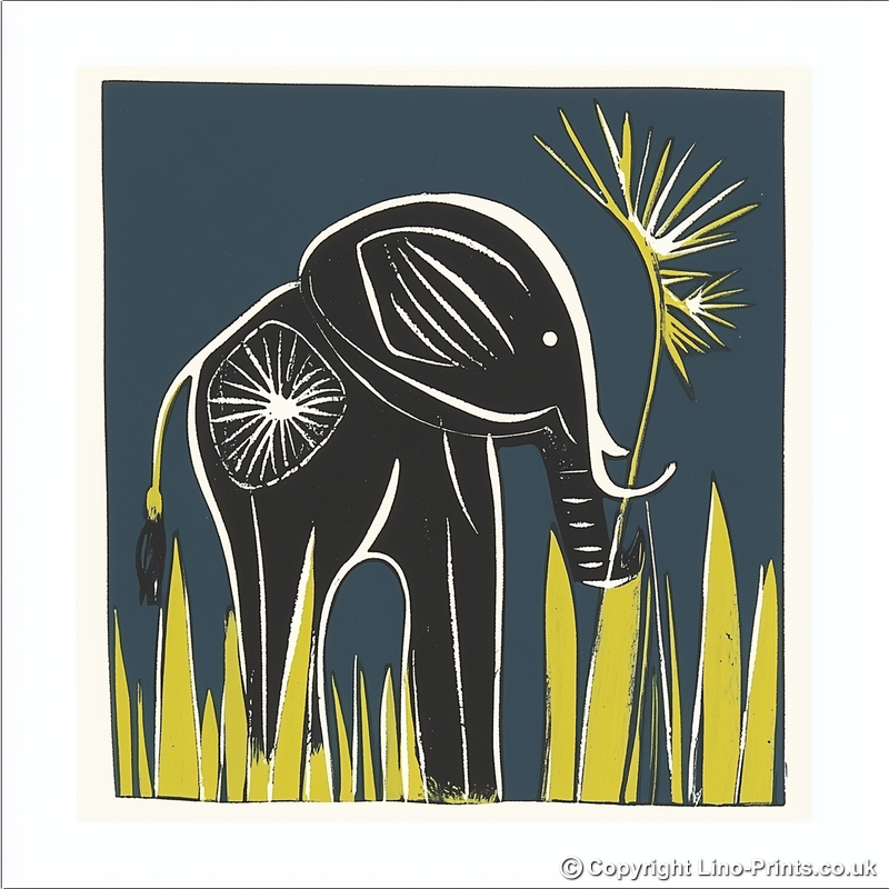Cute Elephant Calf Linoprint-Style Art (1201-1)