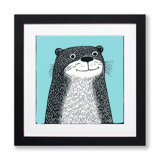 Cute Otter Linoprint-Style Art (633-1)