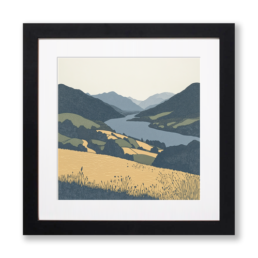 Friar's Crag viewpoint in the Lake District Linoprint-Style Art (2430-1)