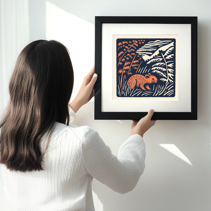 Cute Dormouse Linoprint-Style Art (52-2)